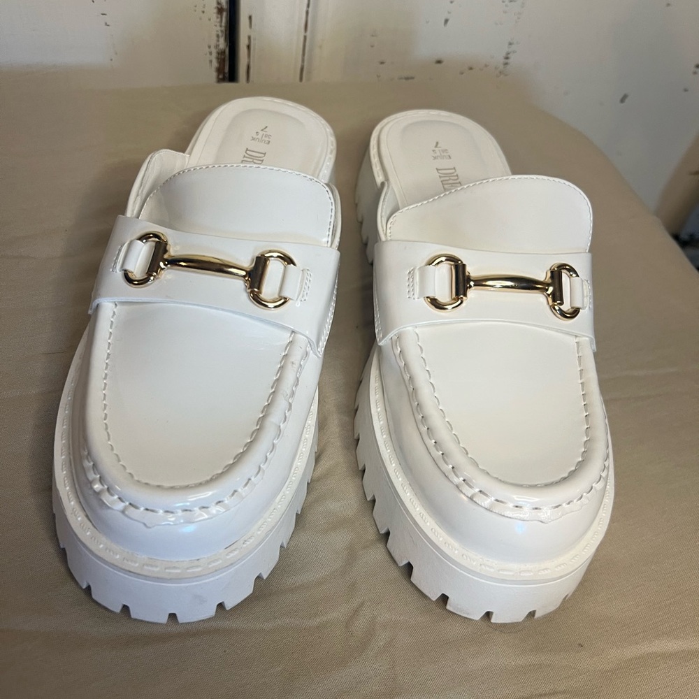 Dream Pairs White  Mules with Horsebit Detail
